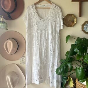 Johnny Was White Casual Midi Sundress